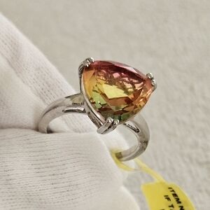 Rainbow Genesis Quartz Solitaire Ring In Platinum Overlay Sterling Silver Sz 6